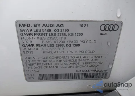 2022 Audi Q5 Premium 45 Tfsi S Line Quattro S Tronic z USA, uszkodzony, nr VIN WA1GAAFY9N2032157